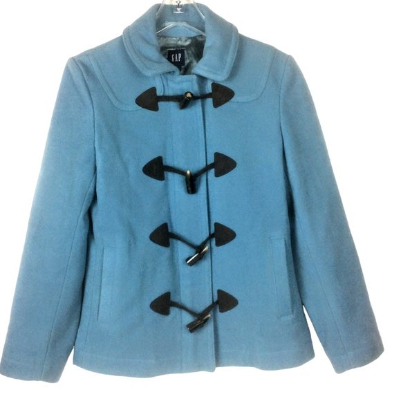 GAP Blue Wool Blend Slit Collar Winter Toggle Zip Up Jacket Coat Size XS - Picture 1 of 6